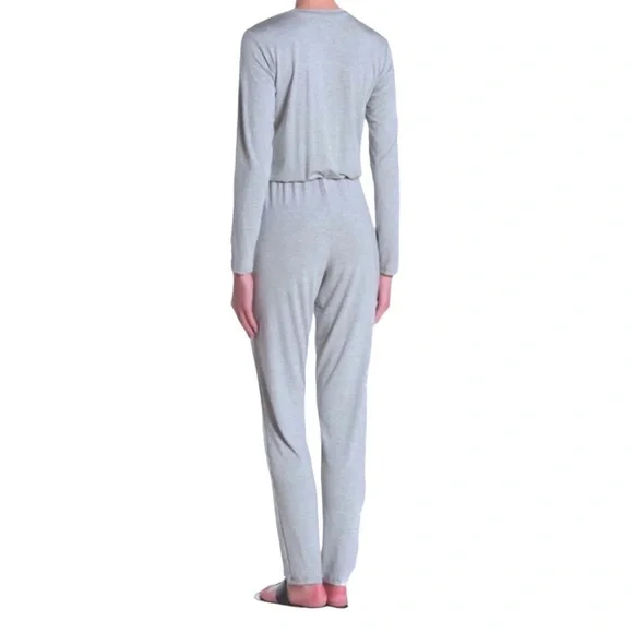 $198 Go Couture V Neck Modal Jumpsuit Large 10 12 Gray Stretch Waist Soft Comfy - Picture 4 of 10